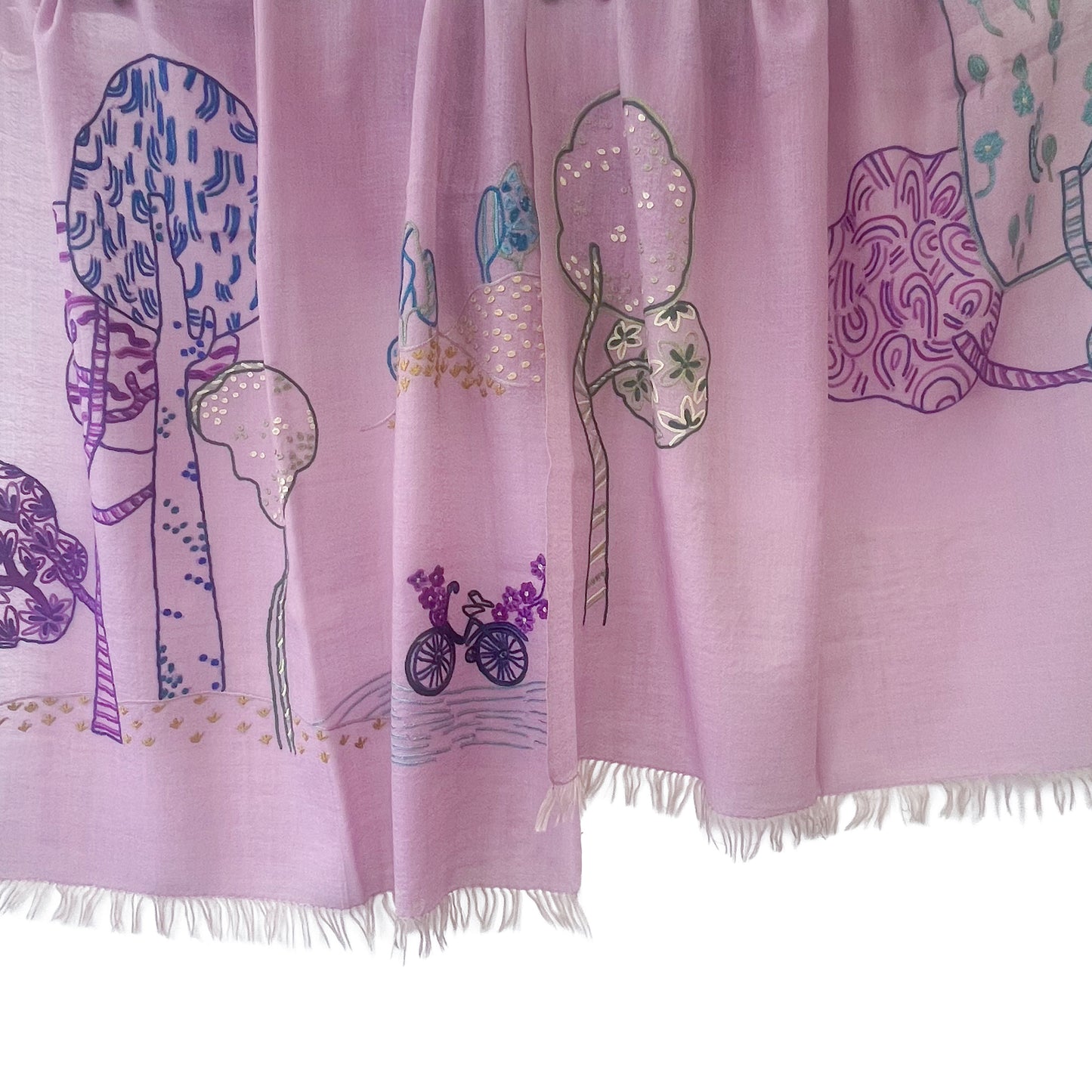 Peace On Earth Wool & Silk Hand-Embroidered Stole (Light Purple)