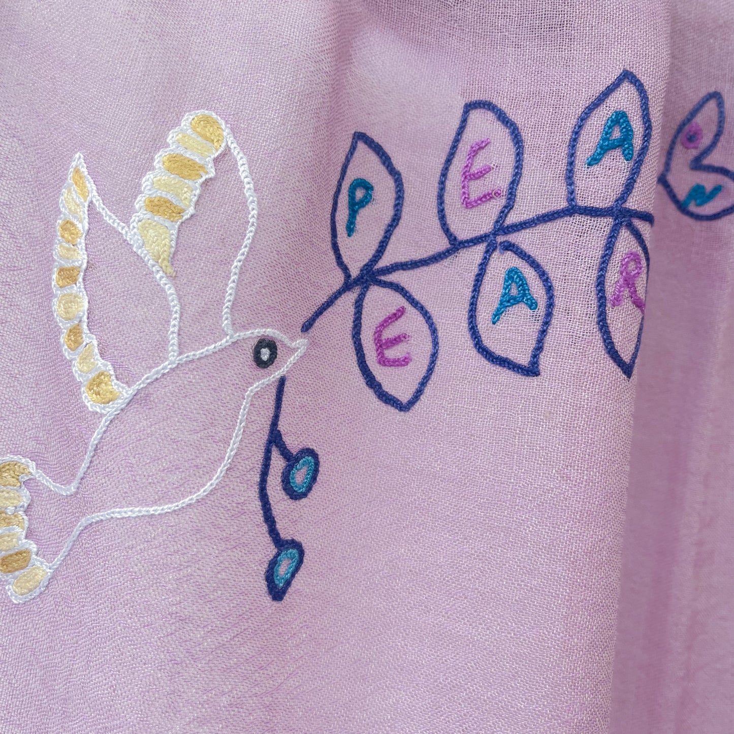 Peace On Earth Wool & Silk Hand-Embroidered Stole (Light Purple)