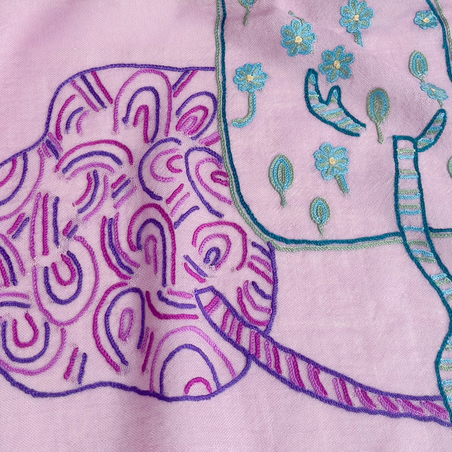 Peace On Earth Wool & Silk Hand-Embroidered Stole (Light Purple)