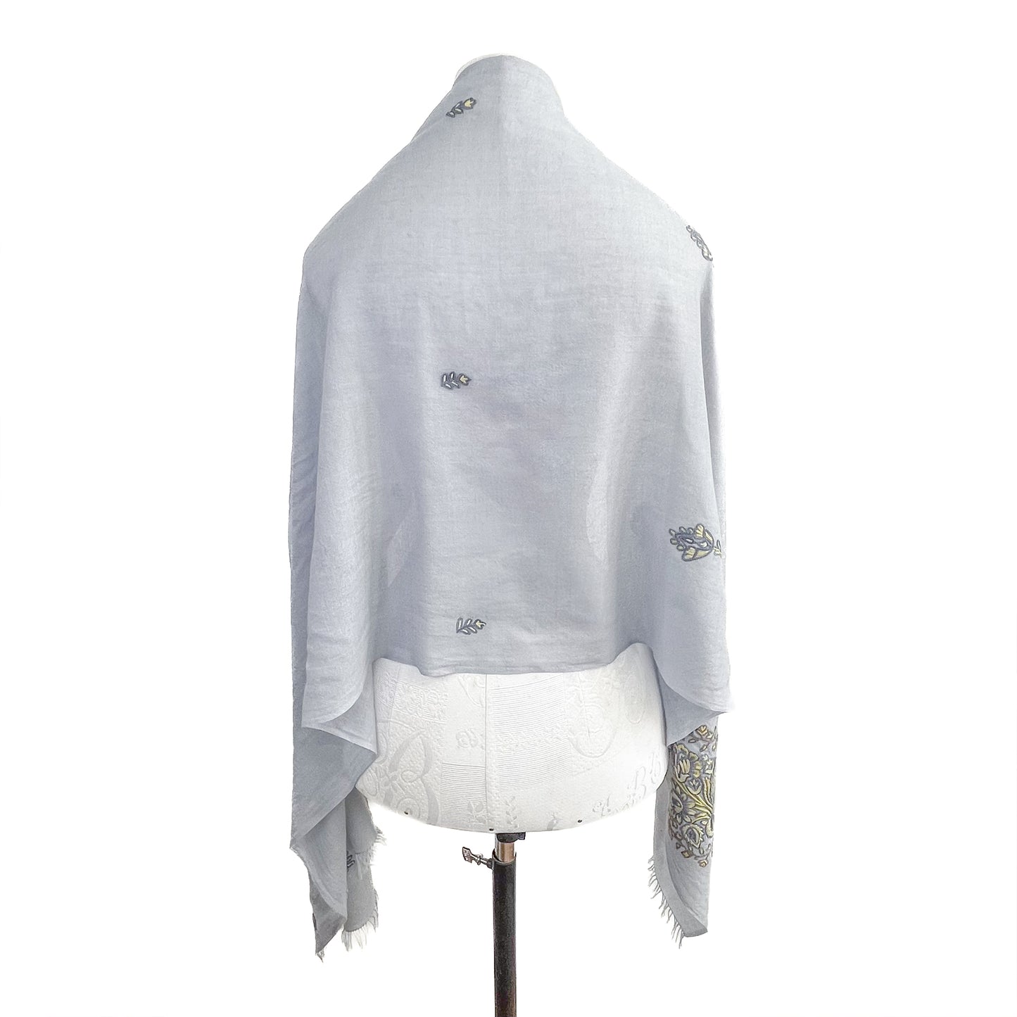Jewelry Series Lightweight Wool &amp; Silk Allie Hand Embroidered Stole (Light Gray/Yellow)