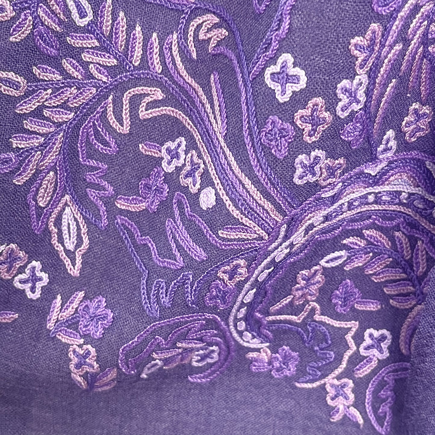 Lace 薄手ウール&シルク アリー手刺繍ストール (ダークパープル)