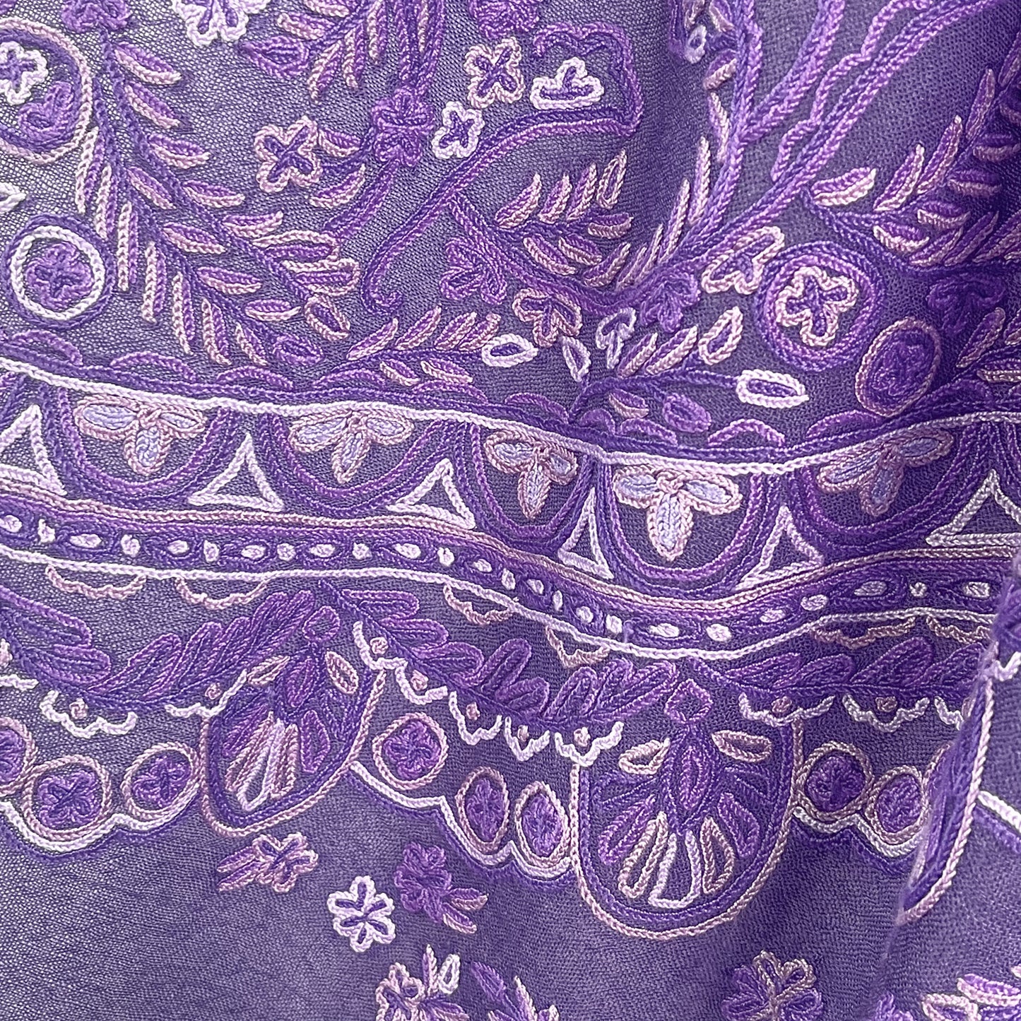 Lace 薄手ウール&シルク アリー手刺繍ストール (ダークパープル)