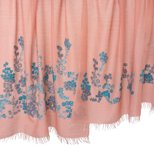 【期間限定5/24まで】SPRING BLOSSOM ウール&シルク手刺繍ストール (ライトオレンジ/ライトグリーン)【銀座店リニューアル記念スペシャル価格】