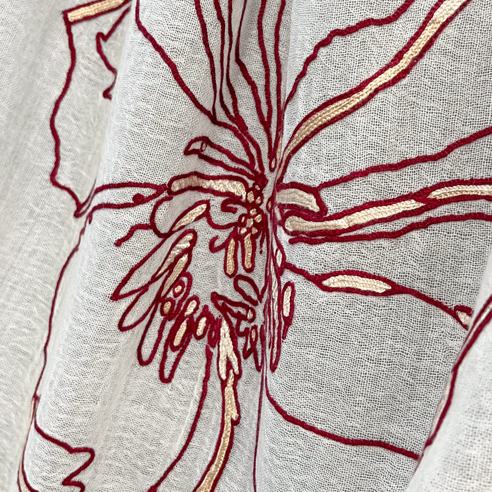 Abstract 薄手ウール&シルク アリー手刺繍ストール (ホワイト) – TARA