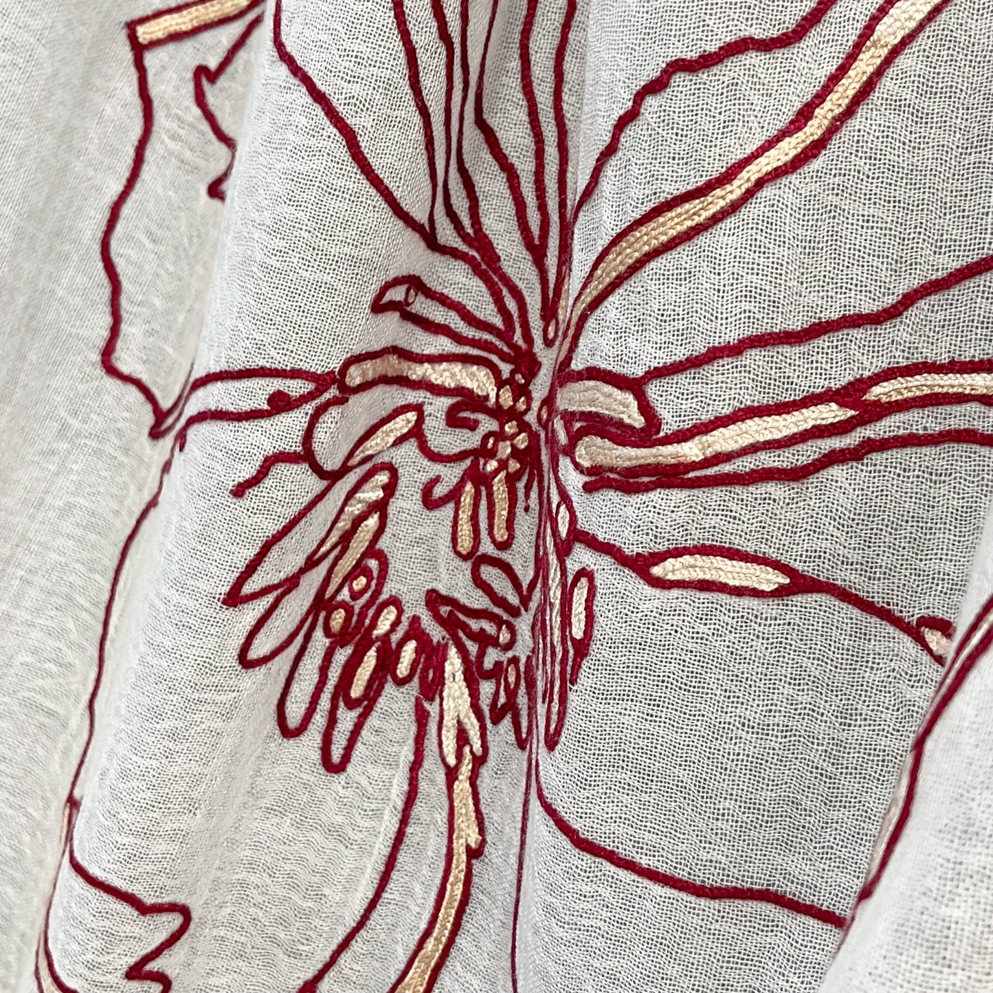 Abstract Lightweight Wool & Silk Ari Hand Embroidered Stole 60cm x 190cm (White) S-WTA4025_0271