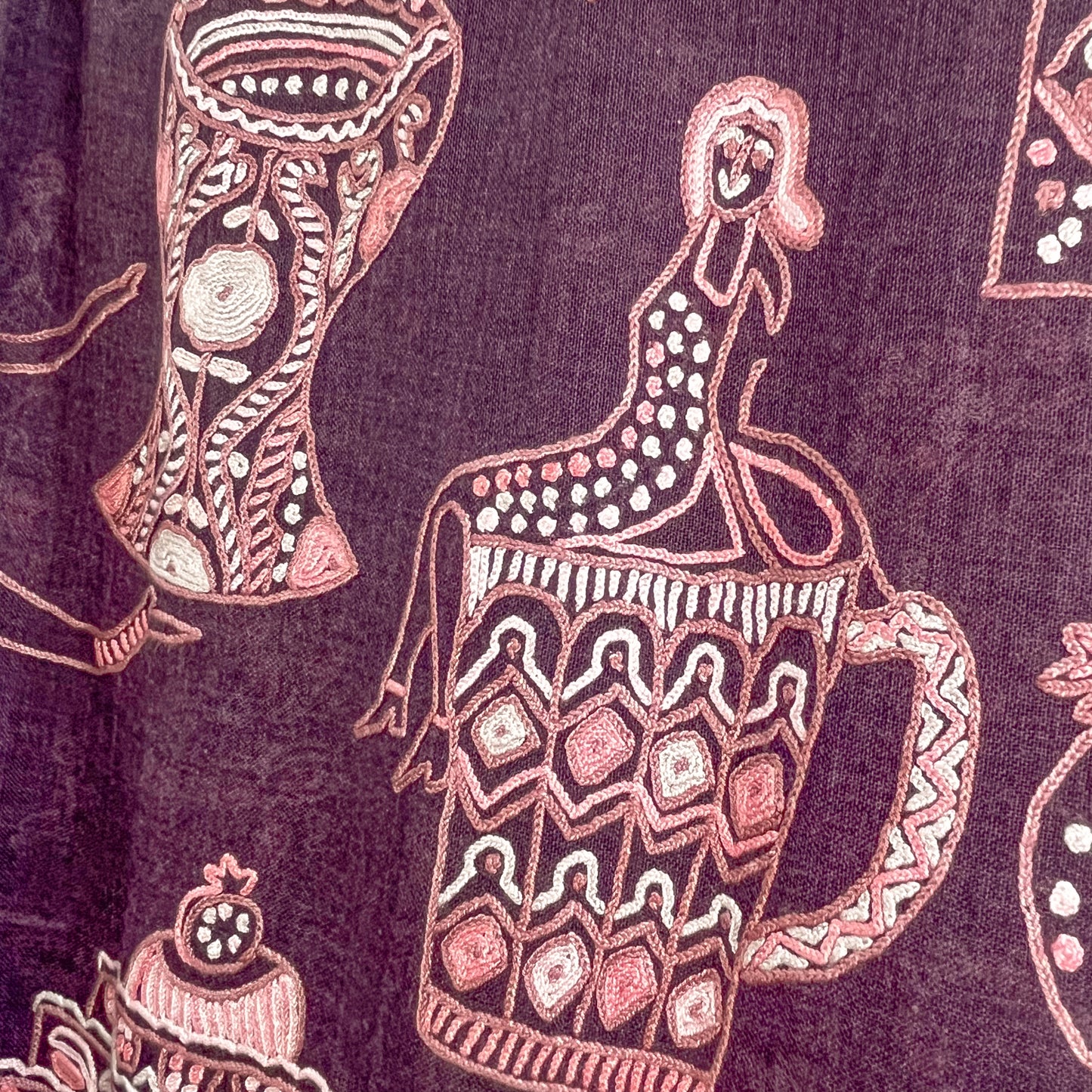 PARTY 薄手ウール&シルク アリー手刺繍ストール (ディープパープル)