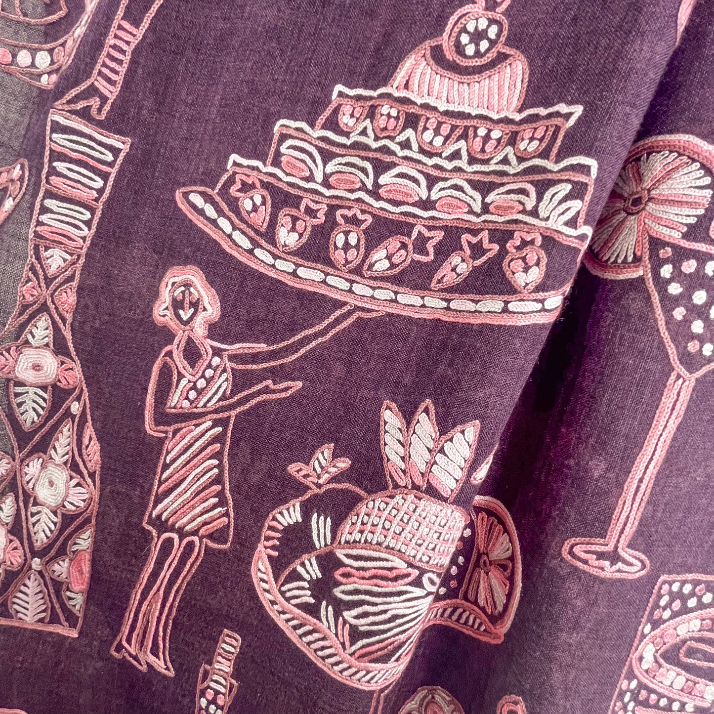 PARTY 薄手ウール&シルク アリー手刺繍ストール (ディープパープル)