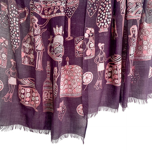 PARTY 薄手ウール&シルク アリー手刺繍ストール (ディープパープル)