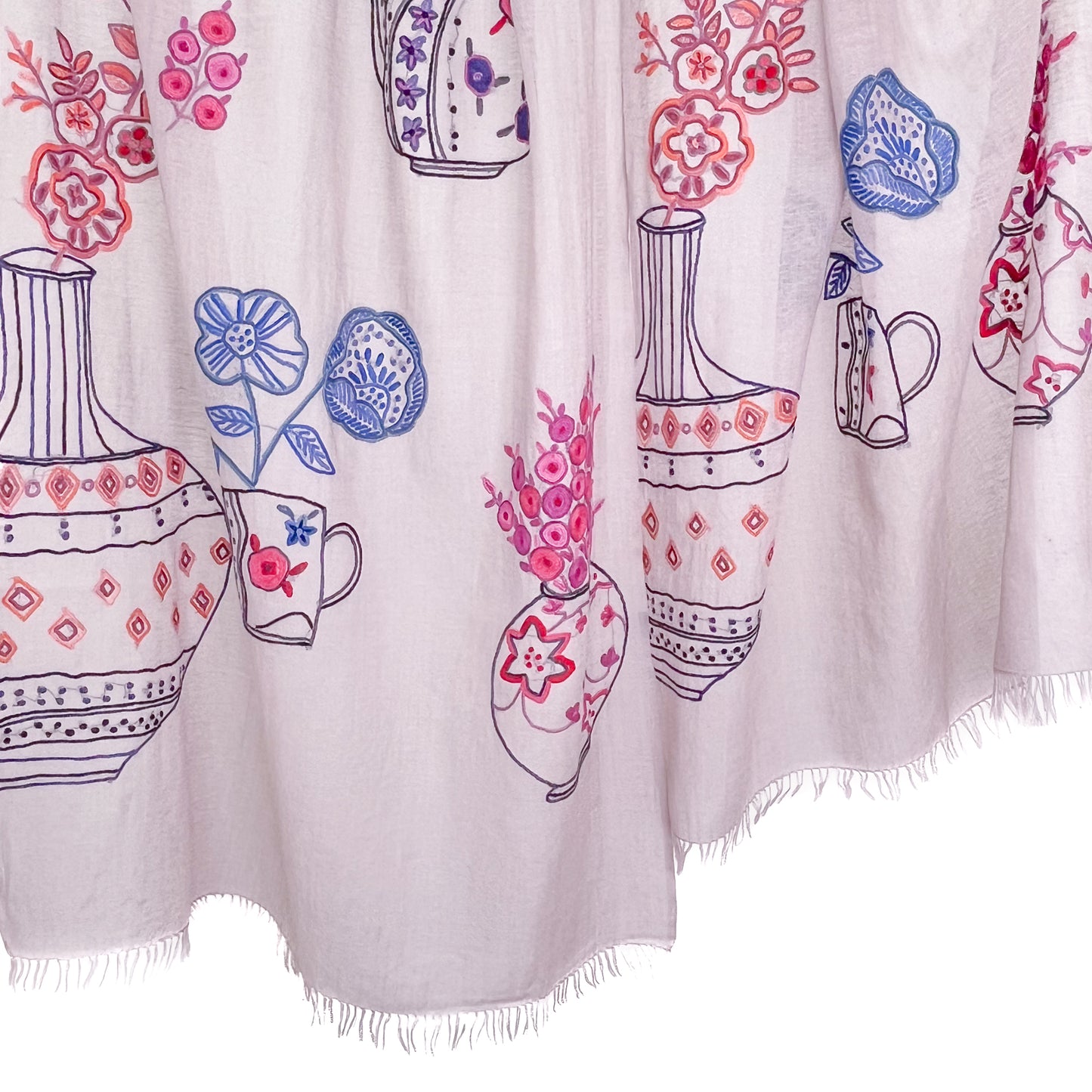 Flower Pot Wool &amp; Silk Allie Hand Embroidered Stole (Dark Navy)