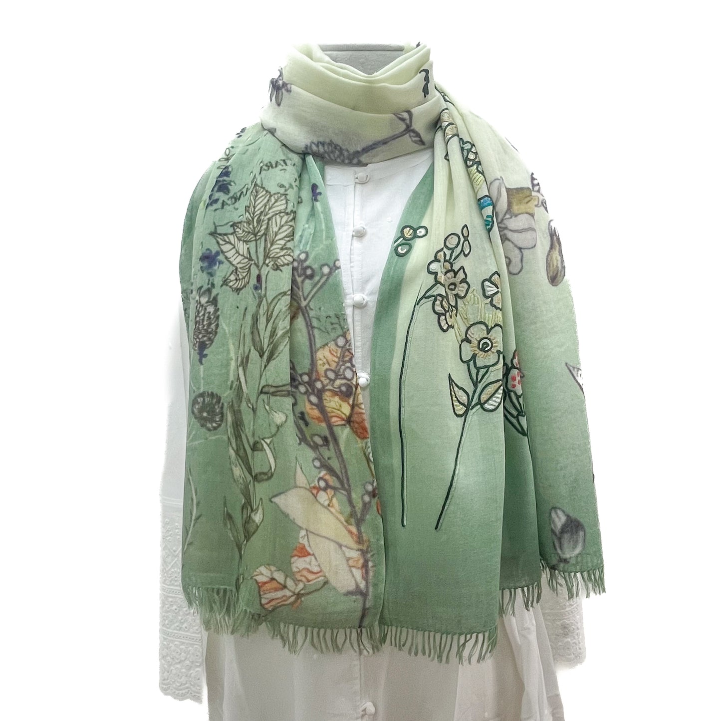 Wool &amp; Silk Ali Hand Embroidered Stole (Yellow)