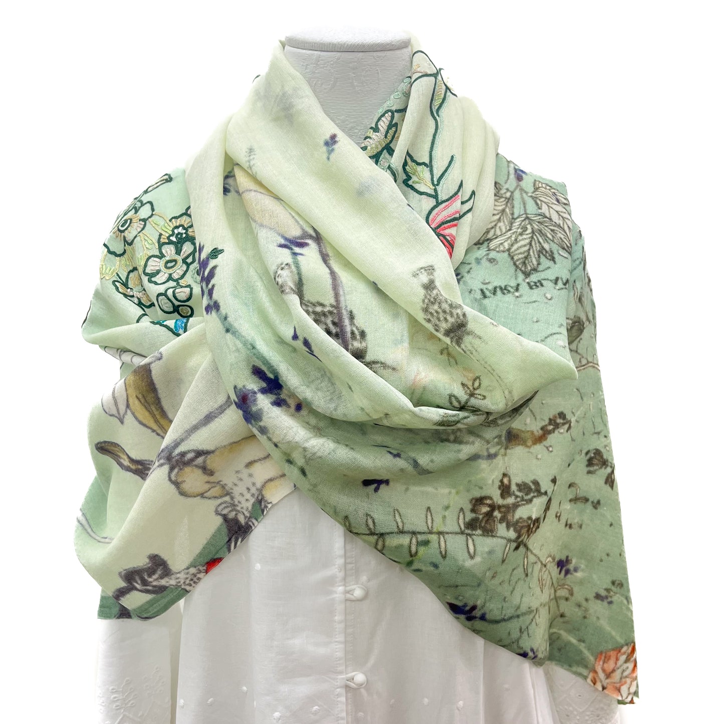 Wool &amp; Silk Ali Hand Embroidered Stole (Yellow)