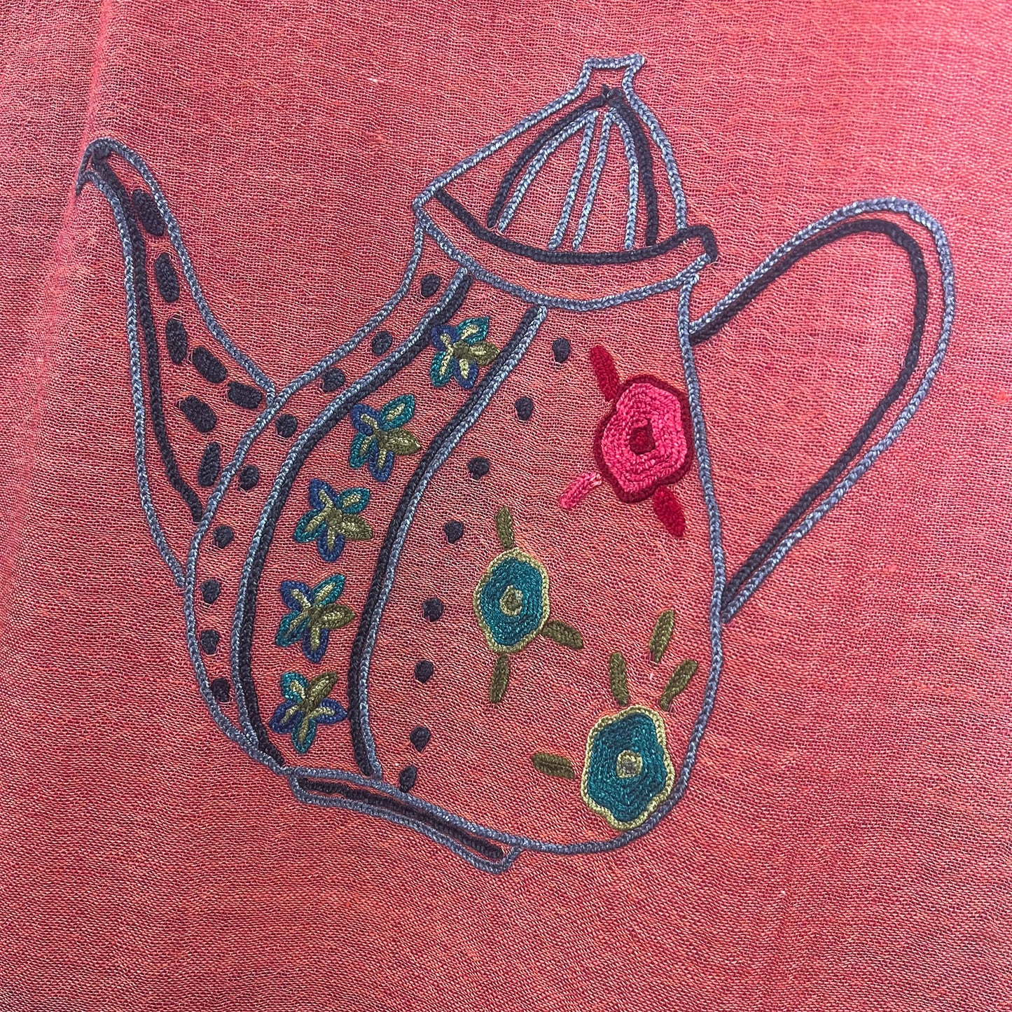 NEW FLOWER POT ウール&シルク アリー手刺繍ストール (オレンジ)