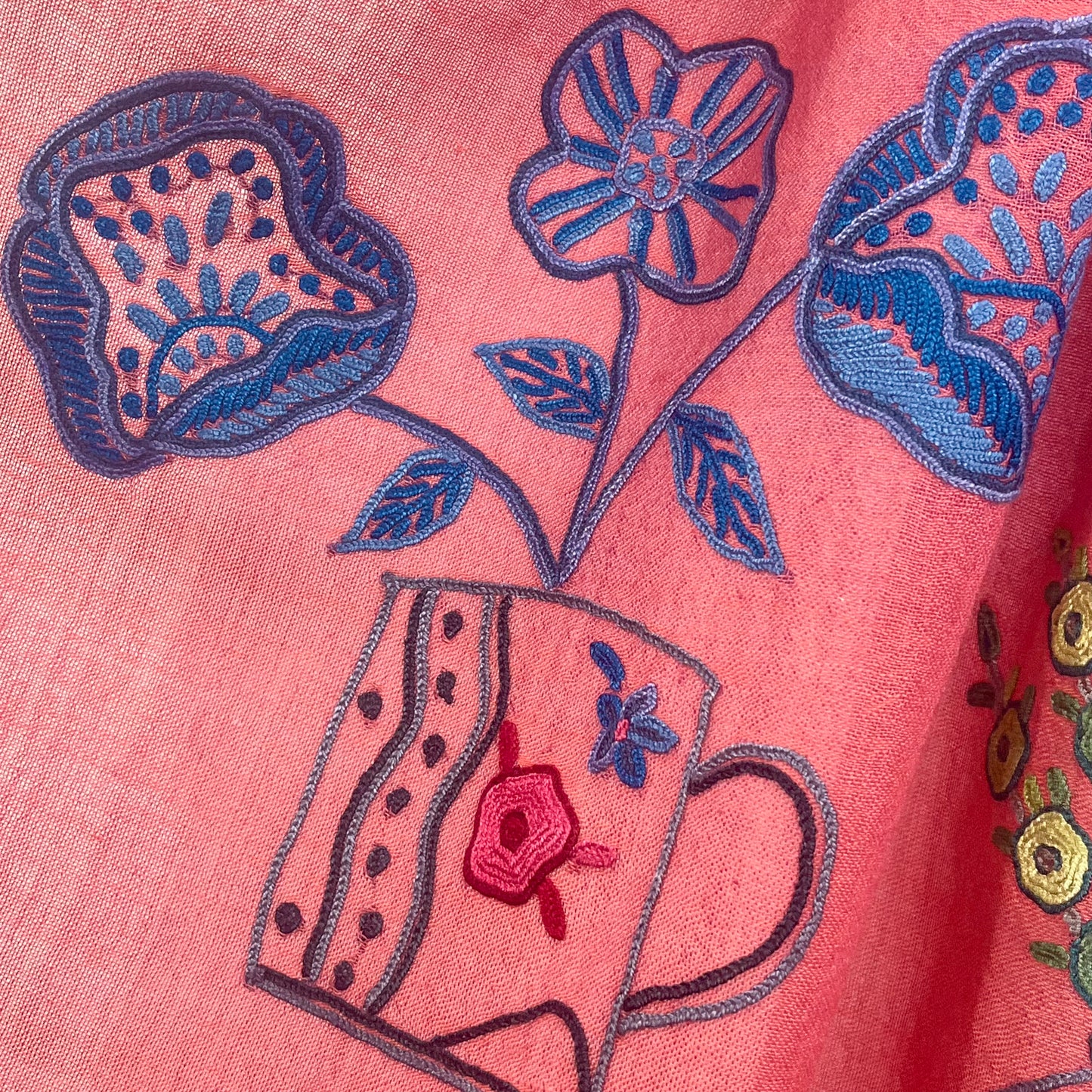 NEW FLOWER POT ウール&シルク アリー手刺繍ストール (オレンジ)