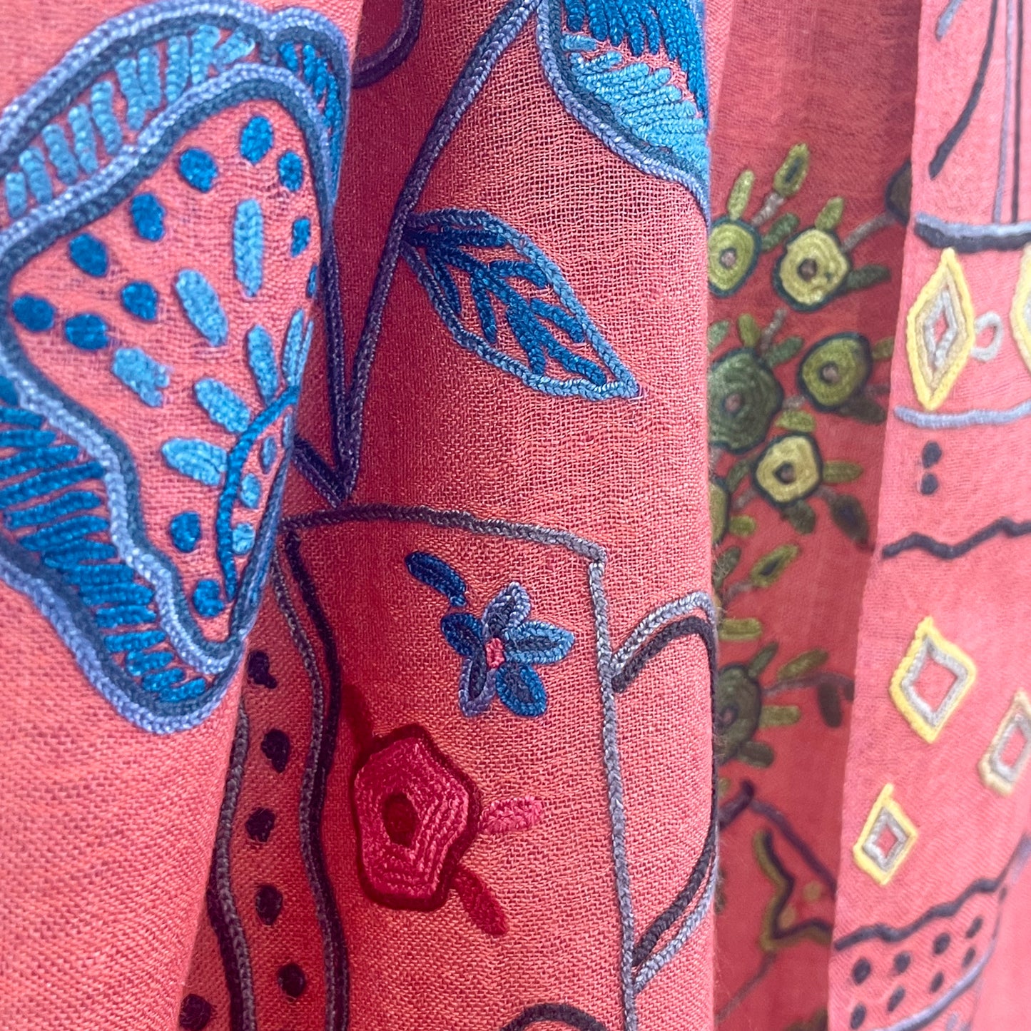 NEW FLOWER POT ウール&シルク アリー手刺繍ストール (オレンジ)