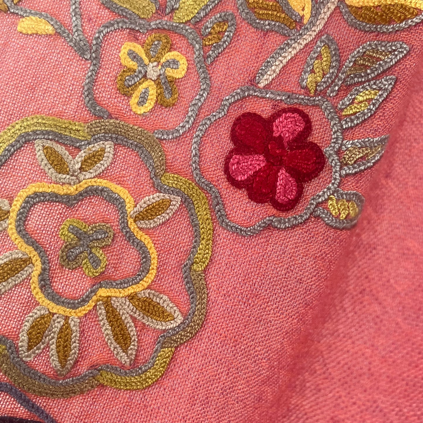 NEW FLOWER POT ウール&シルク アリー手刺繍ストール (オレンジ)