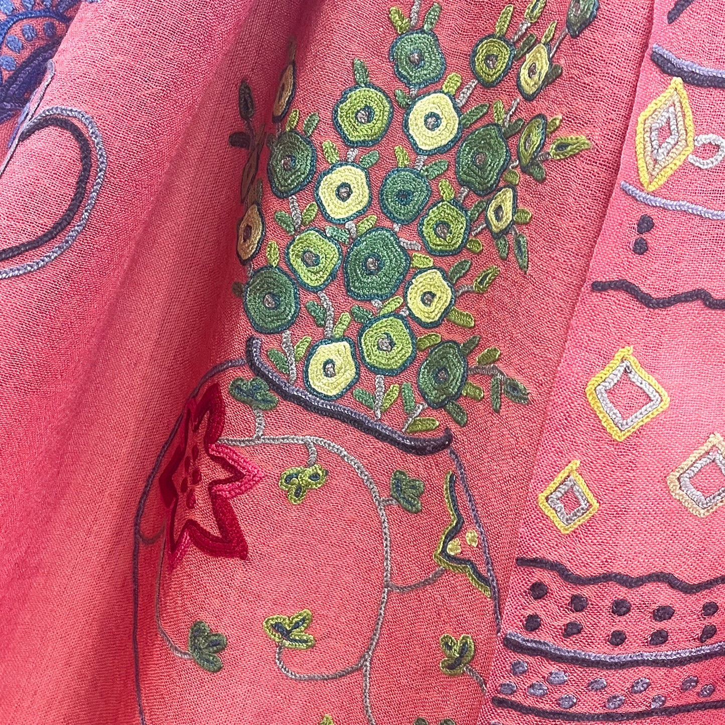 NEW FLOWER POT ウール&シルク アリー手刺繍ストール (オレンジ)