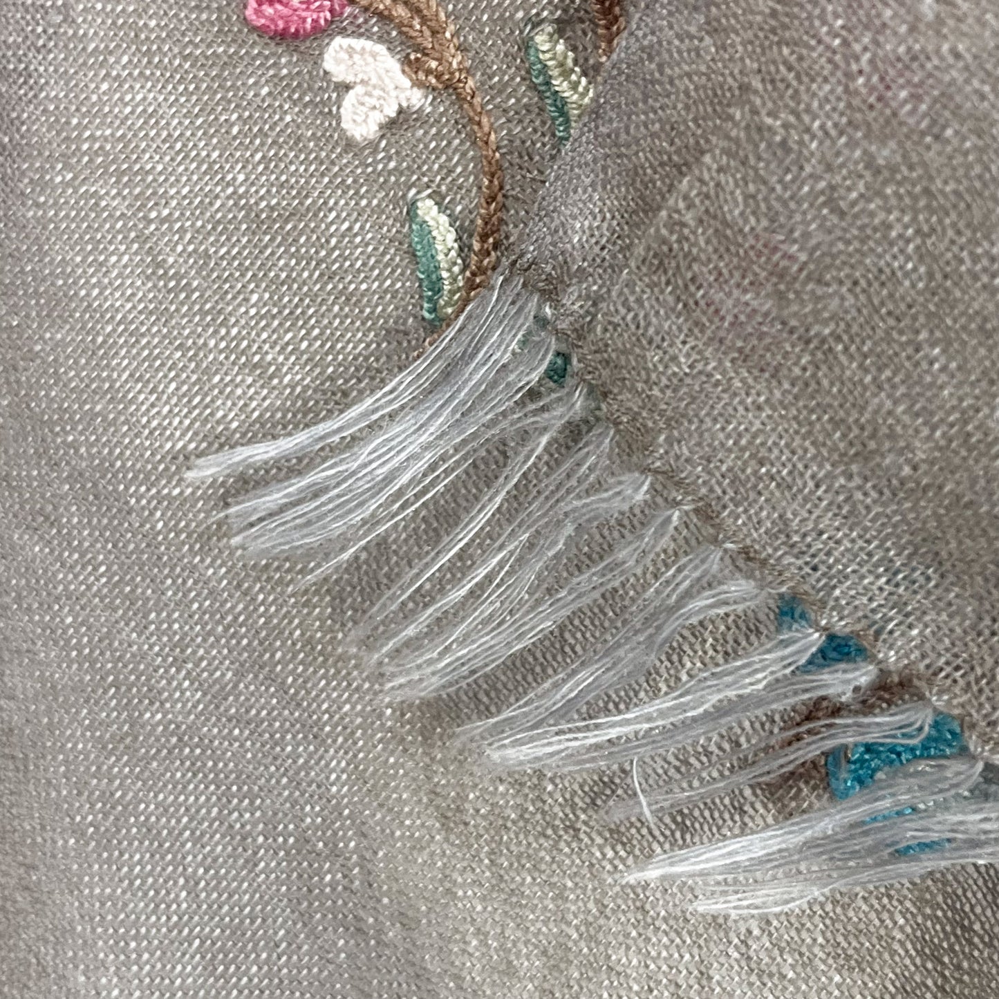 Tree of Life Lightweight Wool &amp; Silk Allie Hand Embroidered Stole (Turquoise)