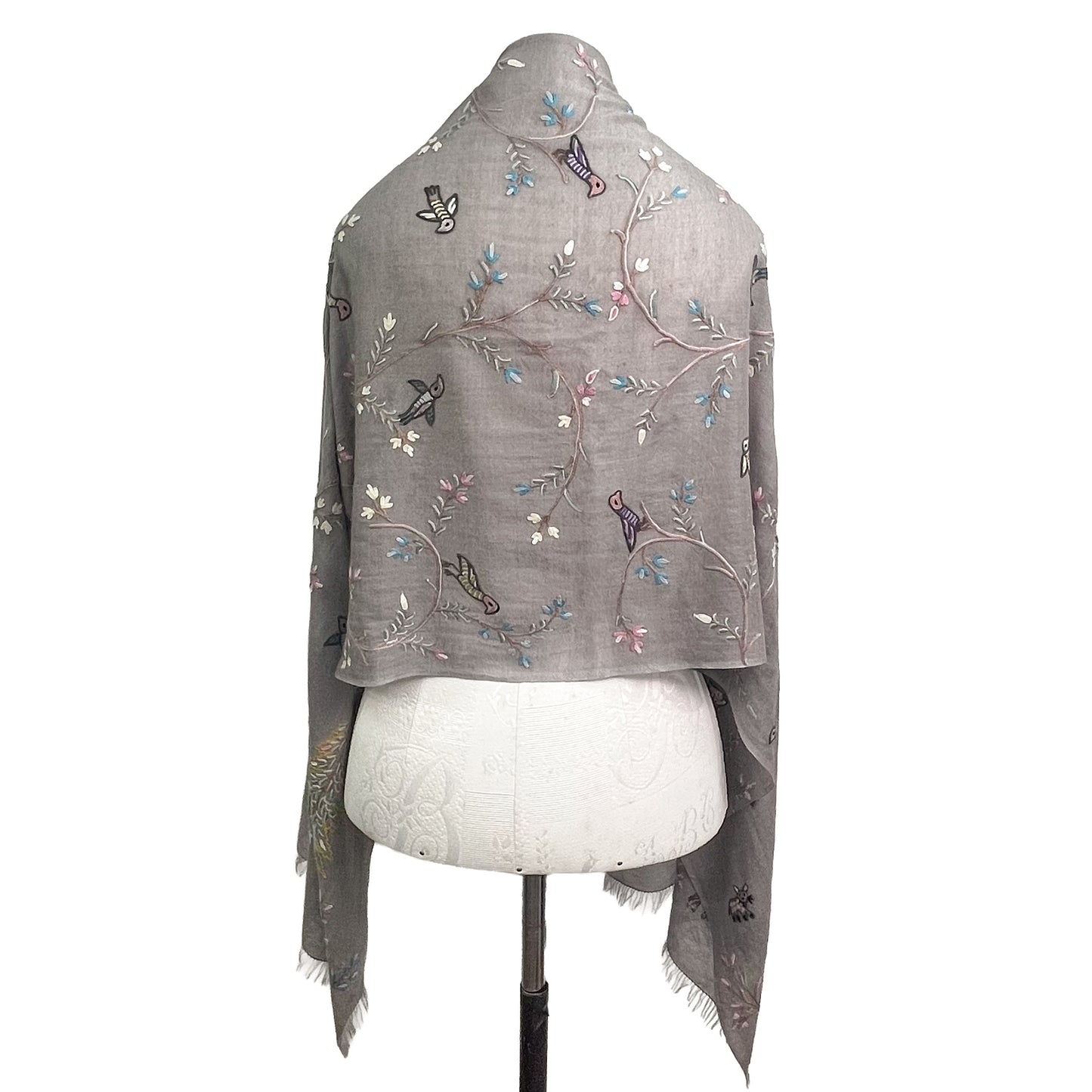 Tree of Life Lightweight Wool &amp; Silk Allie Hand Embroidered Stole (Turquoise)