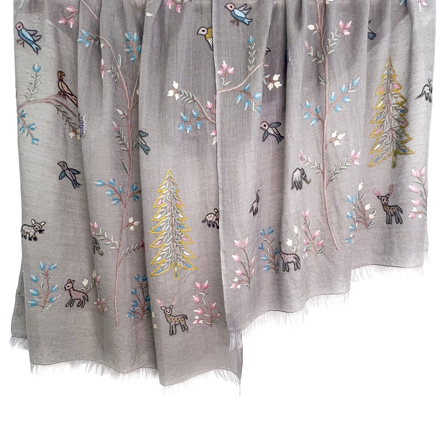 Tree of Life Lightweight Wool &amp; Silk Allie Hand Embroidered Stole (Turquoise)