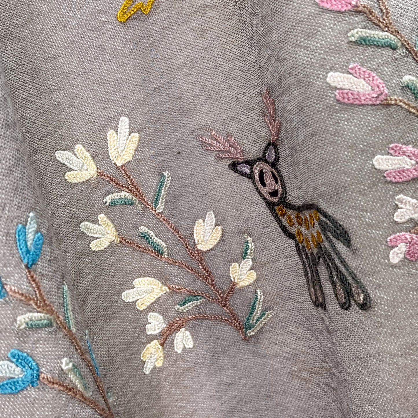 Tree of Life Lightweight Wool &amp; Silk Allie Hand Embroidered Stole (Turquoise)
