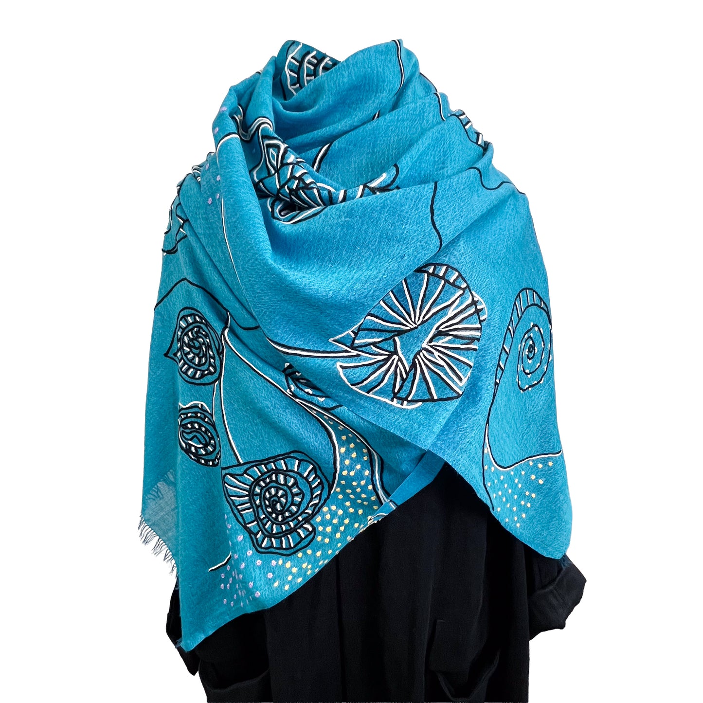 Ammonite ウール&シルク アリー手刺繍ストール(ターコイズ)