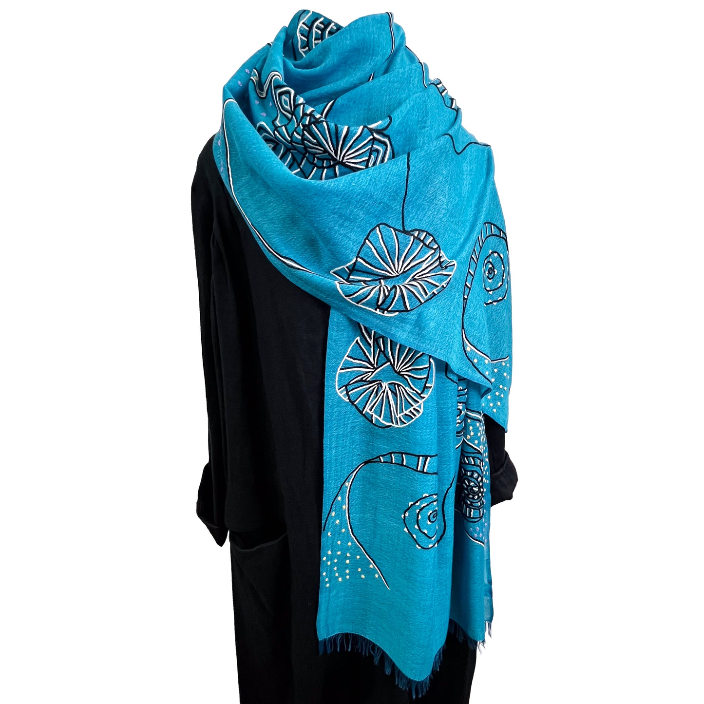 Ammonite ウール&シルク アリー手刺繍ストール(ターコイズ)