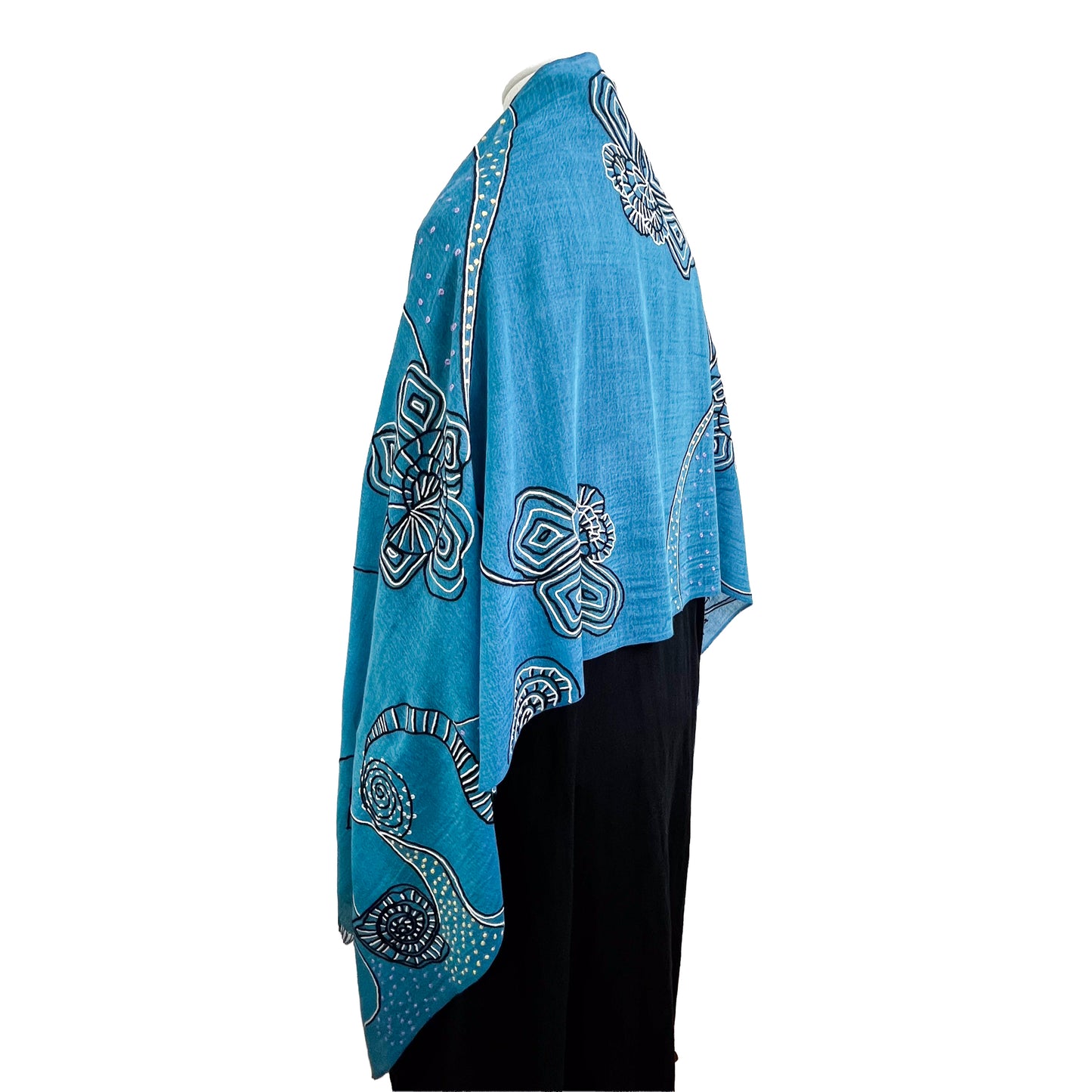 Ammonite ウール&シルク アリー手刺繍ストール(ターコイズ)