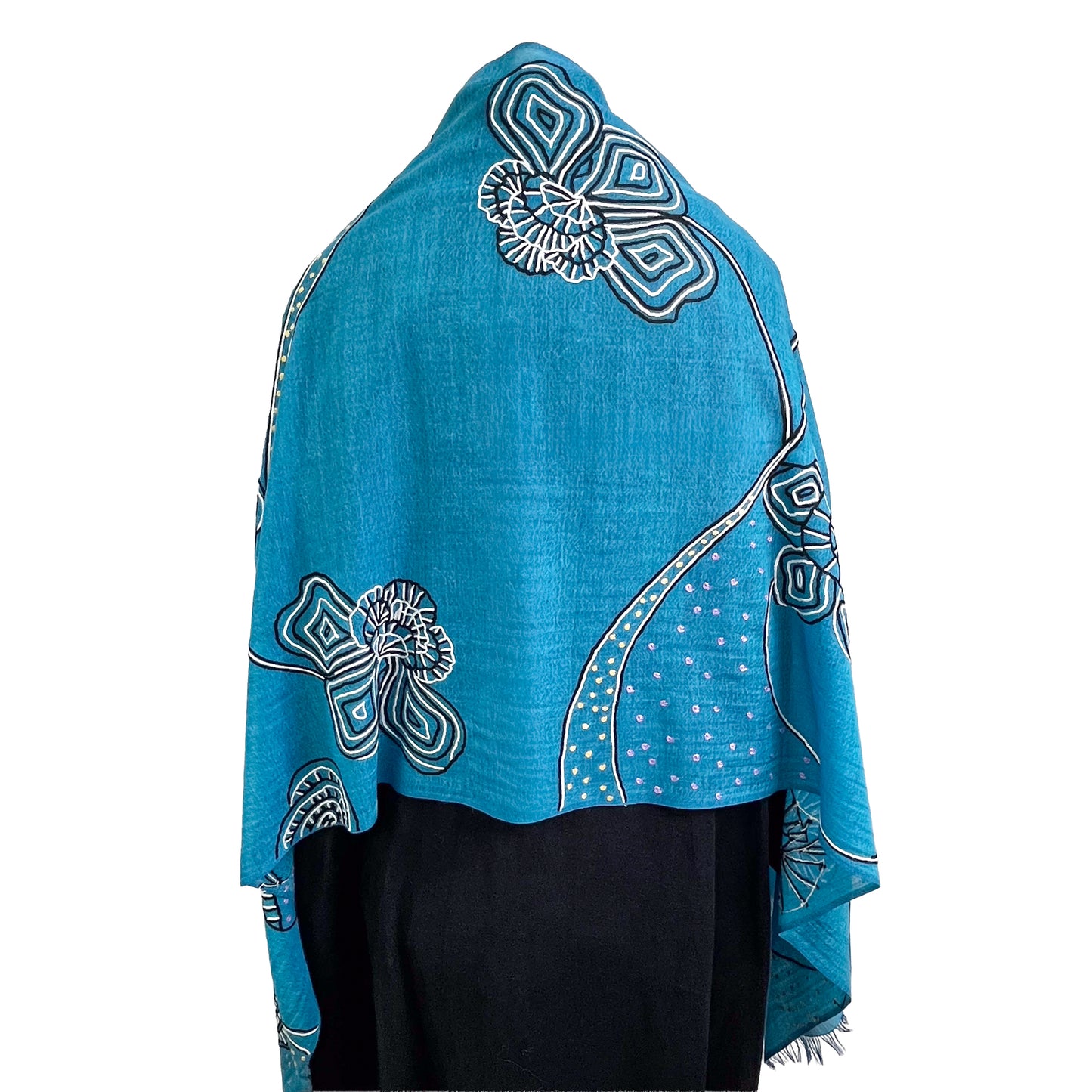 Ammonite ウール&シルク アリー手刺繍ストール(ターコイズ)