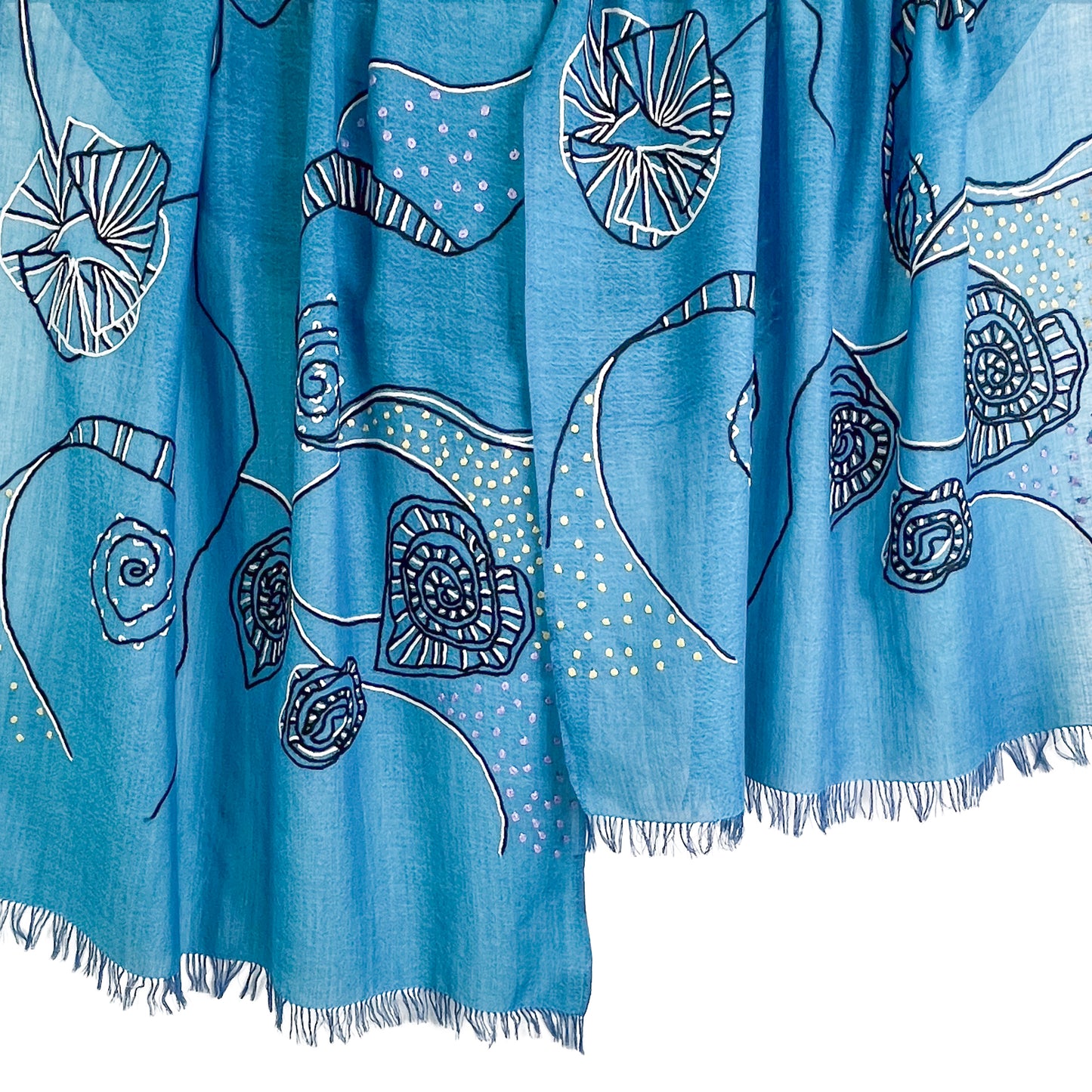 Ammonite ウール&シルク アリー手刺繍ストール(ターコイズ)