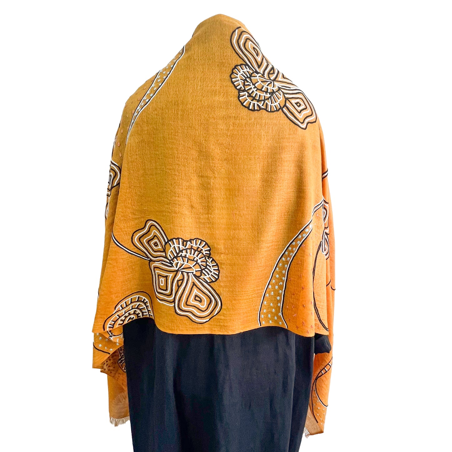 Wool &amp; Silk Ali Hand Embroidered Stole (White)