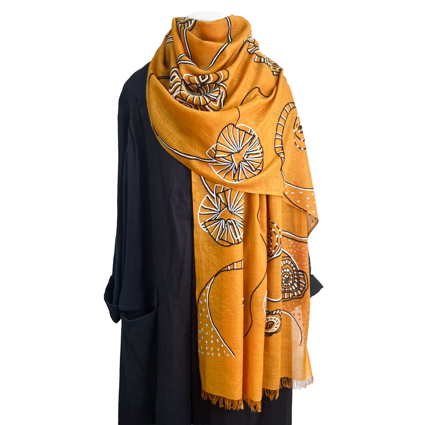 Wool &amp; Silk Ali Hand Embroidered Stole (White)