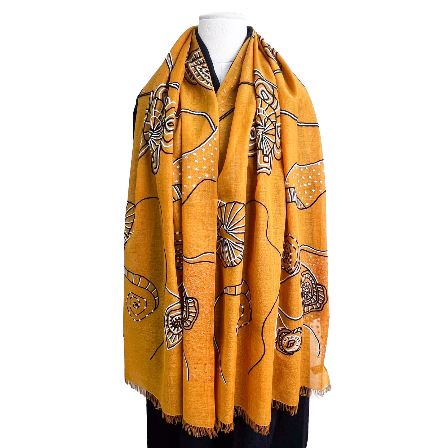 Wool &amp; Silk Ali Hand Embroidered Stole (White)