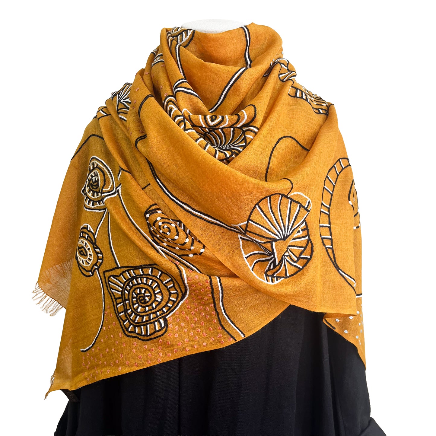 Wool &amp; Silk Ali Hand Embroidered Stole (White)