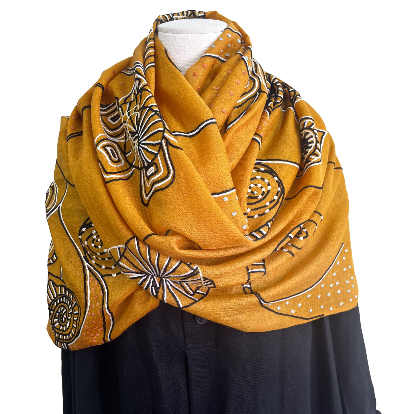 Wool &amp; Silk Ali Hand Embroidered Stole (White)