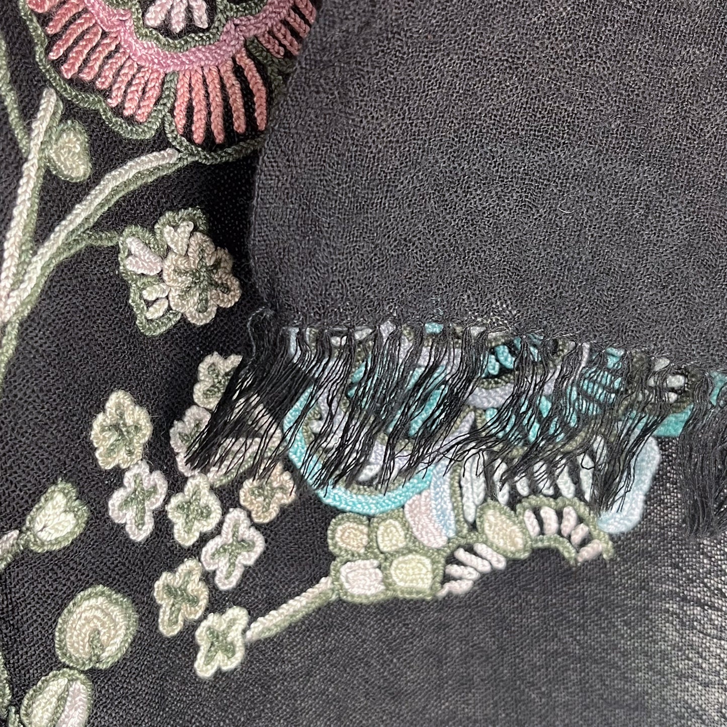 Lightweight wool &amp; silk printed &amp; Allie hand embroidered stole (fuchsia pink)