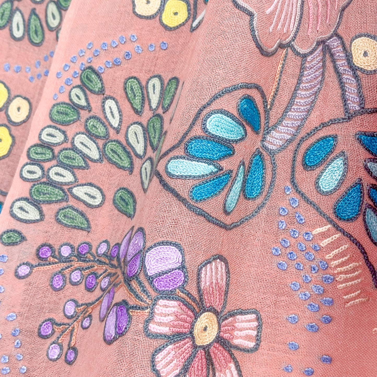 Flower Festivalウール&シルク アリー手刺繍ストール (オレンジ)