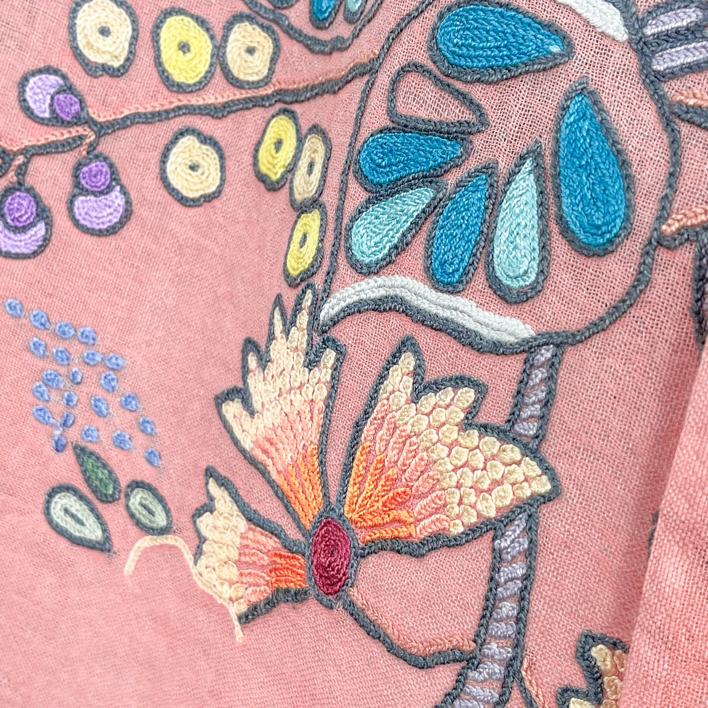 Flower Festivalウール&シルク アリー手刺繍ストール (オレンジ)