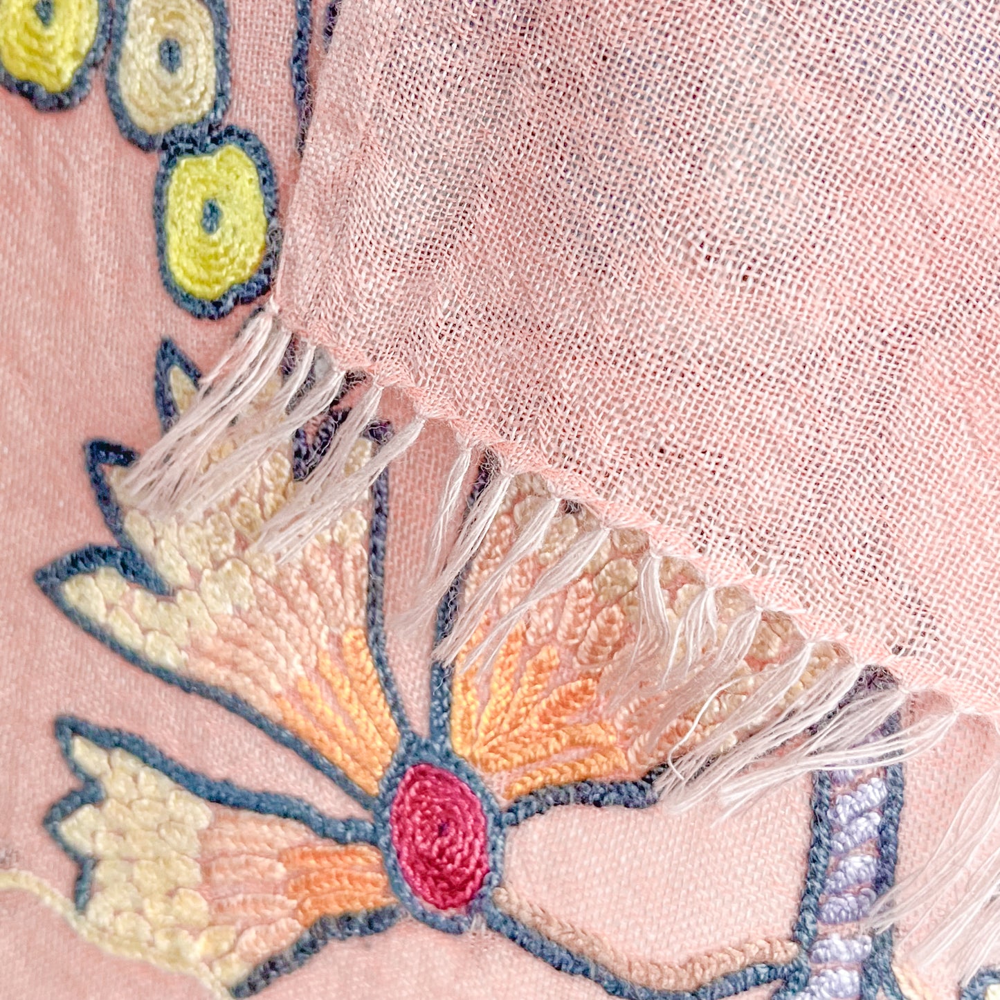 Flower Festivalウール&シルク アリー手刺繍ストール (オレンジ)