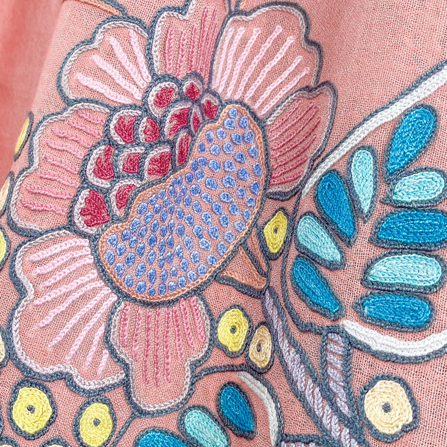 Flower Festivalウール&シルク アリー手刺繍ストール (オレンジ)