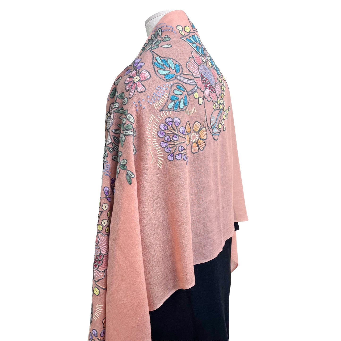 Flower Festivalウール&シルク アリー手刺繍ストール (オレンジ)