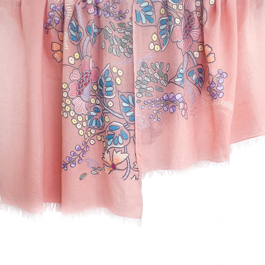 Flower Festivalウール&シルク アリー手刺繍ストール (オレンジ)