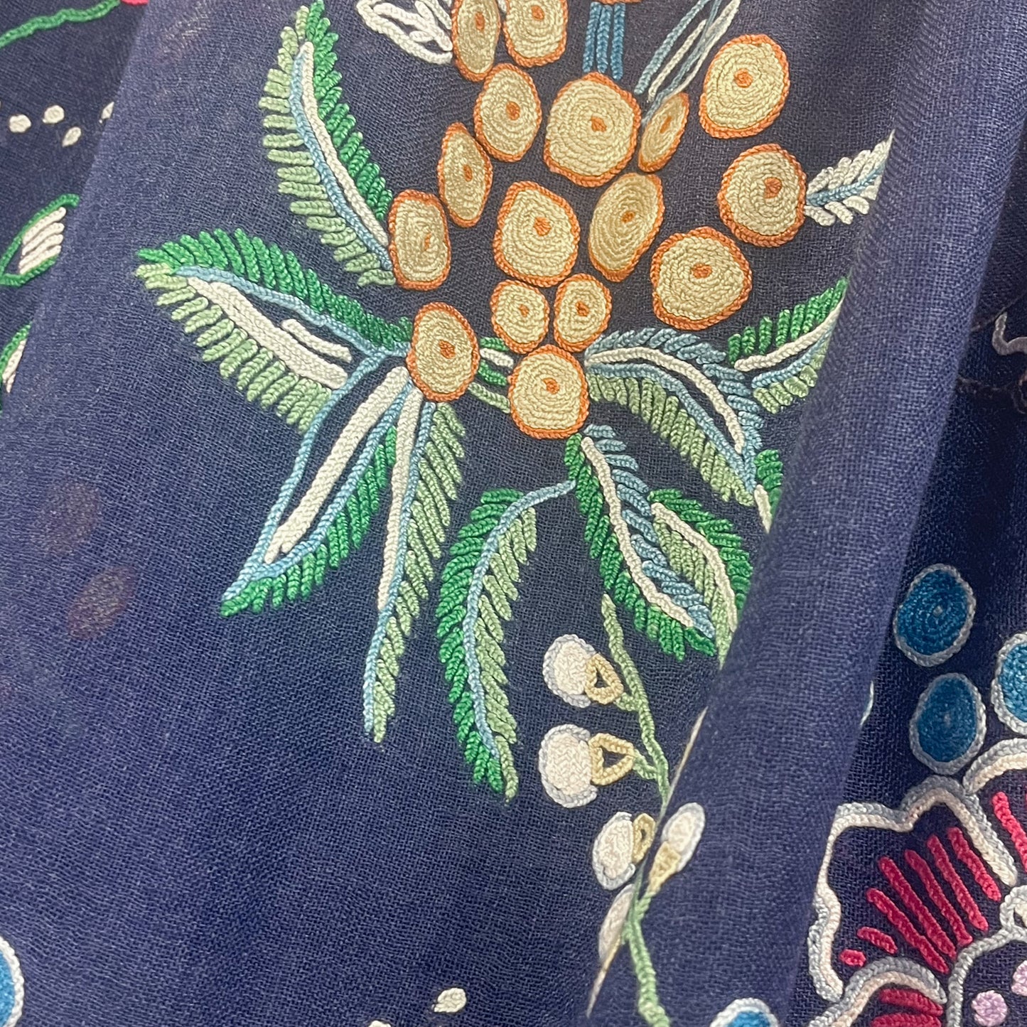 Botanical pattern, thin wool &amp; silk, Ally hand embroidered stole, 60cm x 195cm (fuchsia pink), S-WTA3033_0034