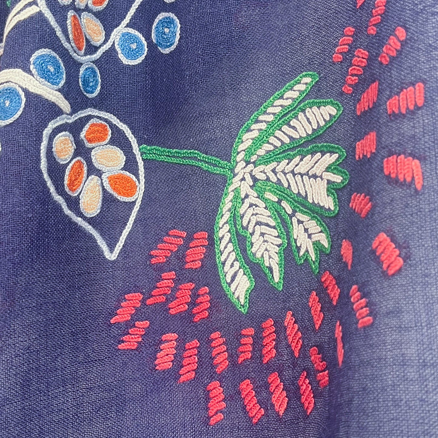 Botanical pattern, thin wool &amp; silk, Ally hand embroidered stole, 60cm x 195cm (fuchsia pink), S-WTA3033_0034