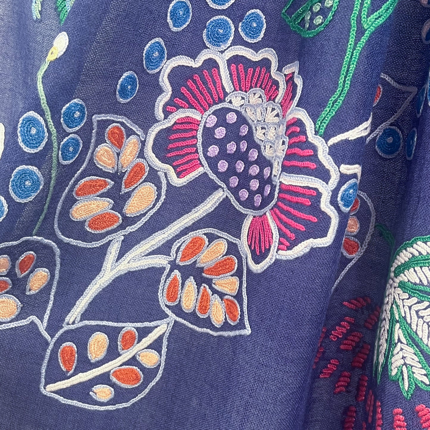 Botanical pattern, thin wool &amp; silk, Ally hand embroidered stole, 60cm x 195cm (fuchsia pink), S-WTA3033_0034