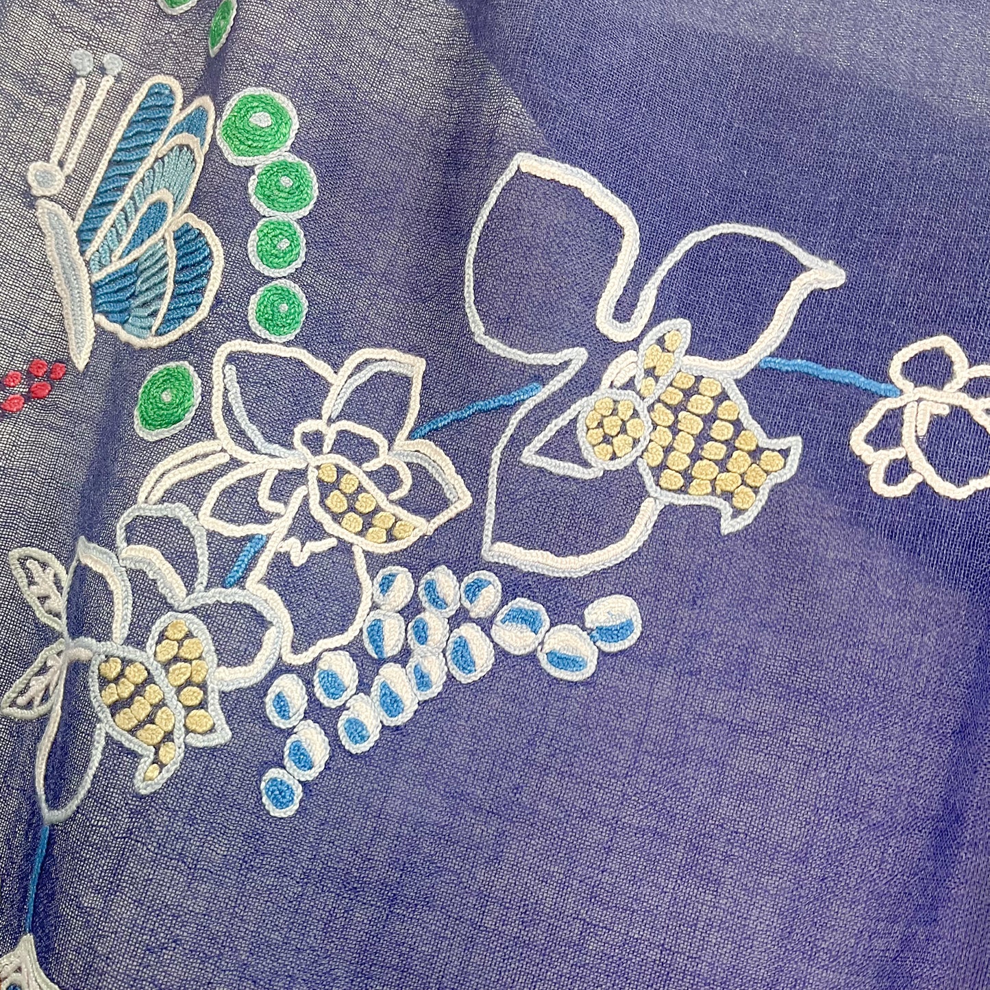 Botanical pattern, thin wool &amp; silk, Ally hand embroidered stole, 60cm x 195cm (fuchsia pink), S-WTA3033_0034