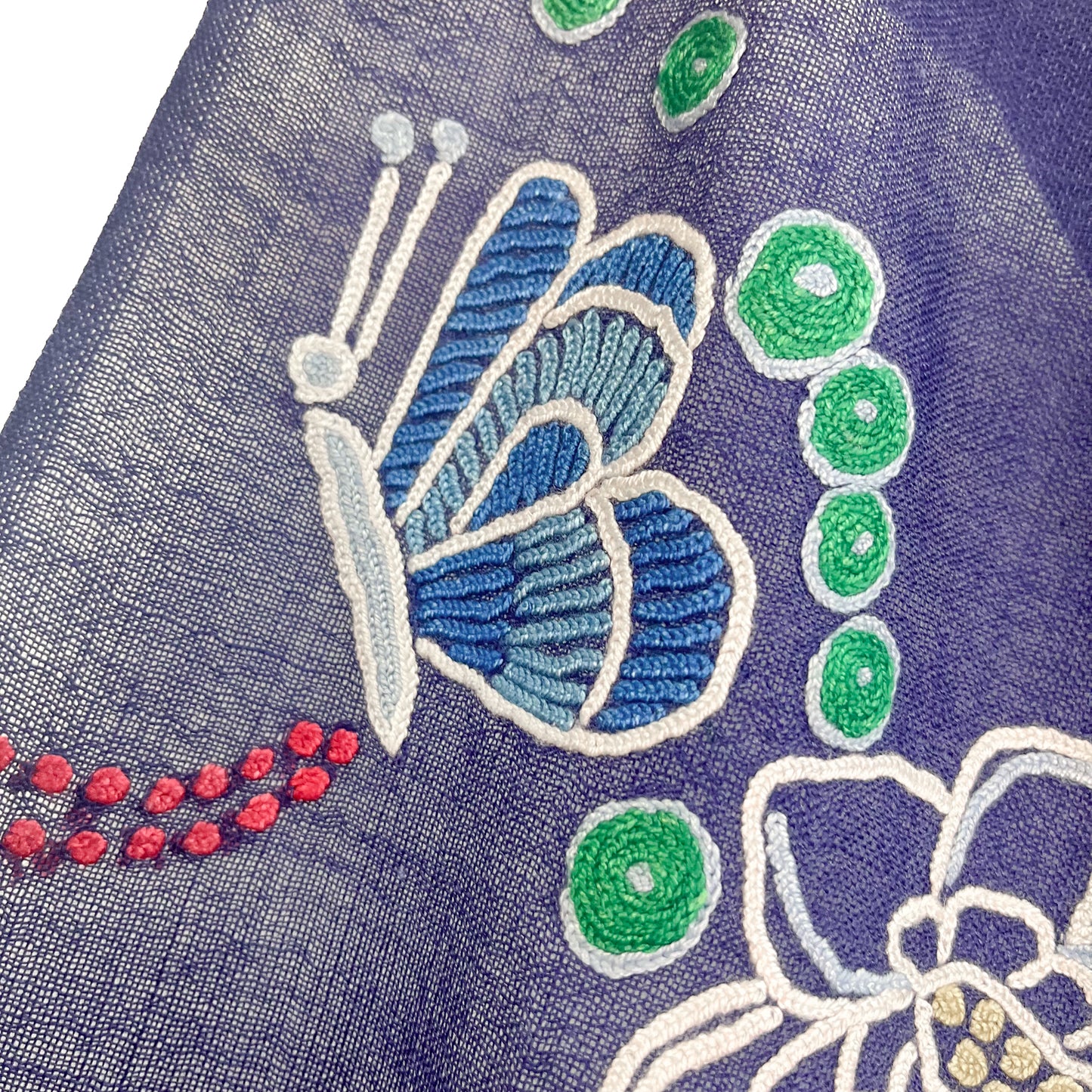 Botanical pattern, thin wool &amp; silk, Ally hand embroidered stole, 60cm x 195cm (fuchsia pink), S-WTA3033_0034