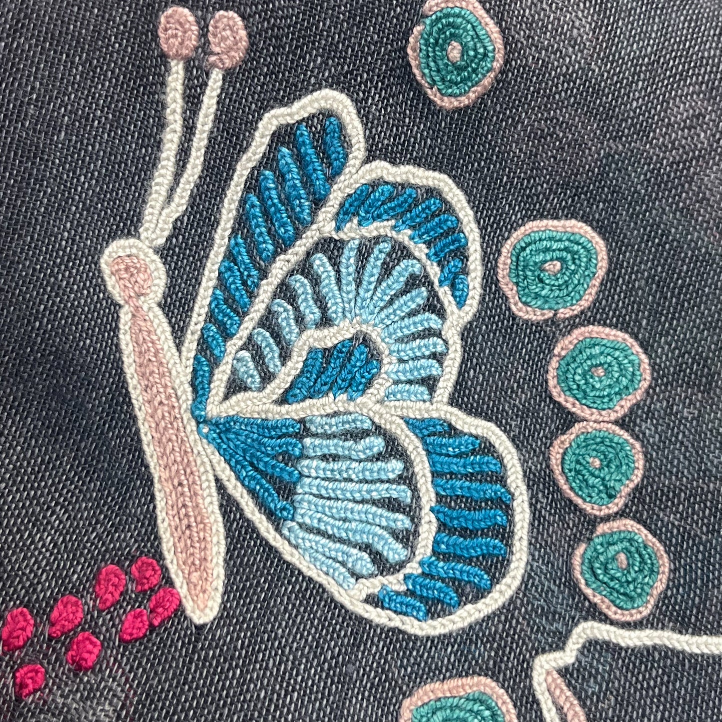 Botanical pattern, thin wool &amp; silk, Ally hand embroidered stole, 60cm x 195cm (fuchsia pink), S-WTA3033_0034