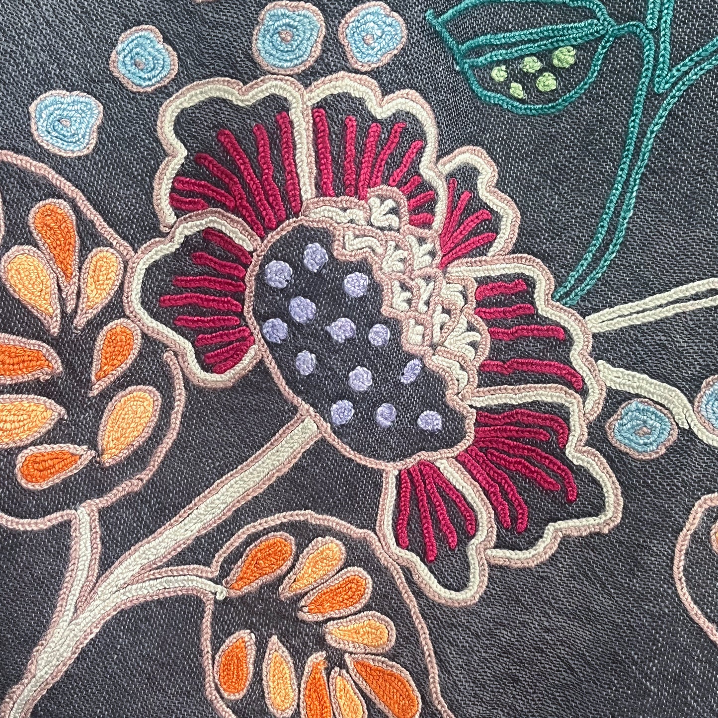 Botanical pattern, thin wool &amp; silk, Ally hand embroidered stole, 60cm x 195cm (fuchsia pink), S-WTA3033_0034