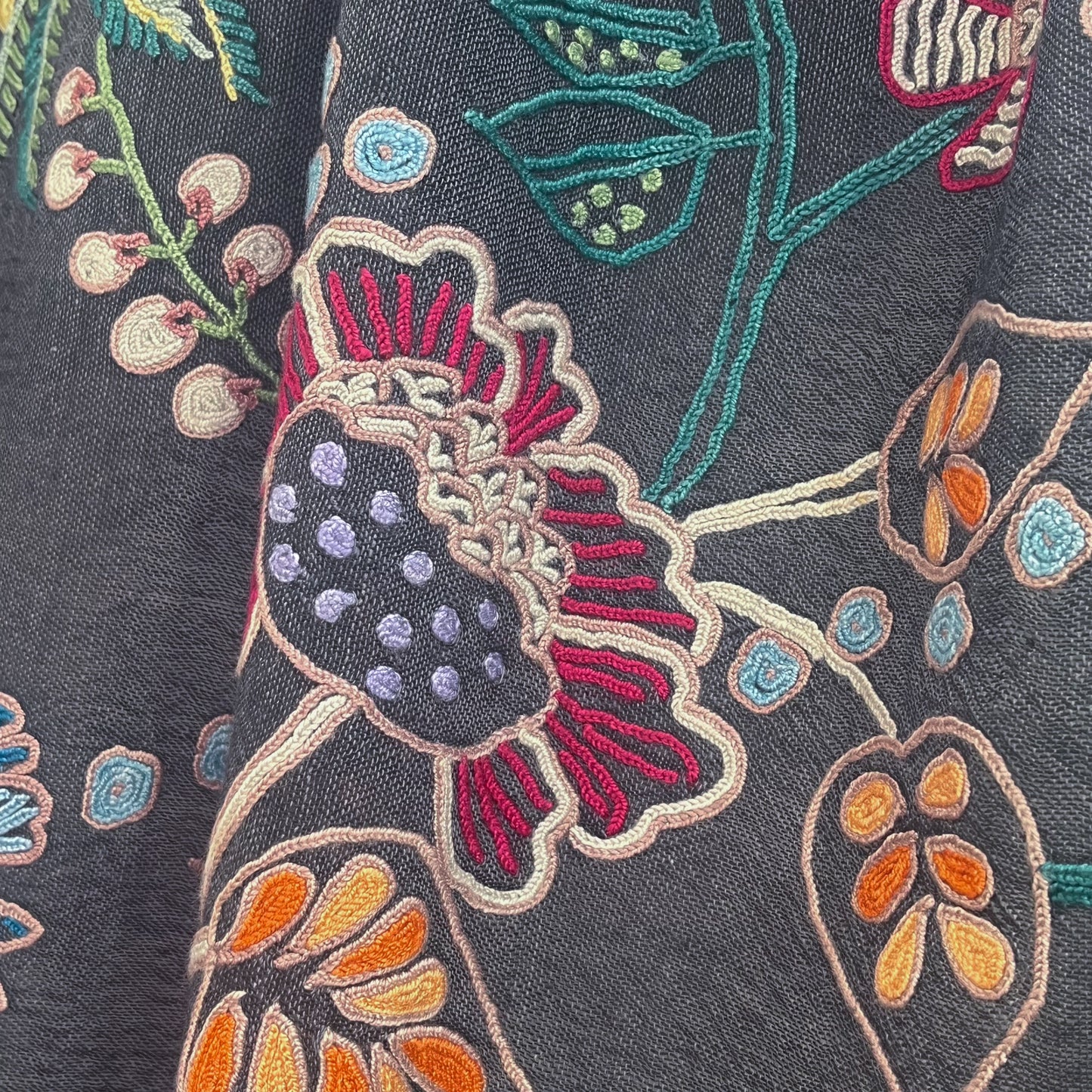 Botanical pattern, thin wool &amp; silk, Ally hand embroidered stole, 60cm x 195cm (fuchsia pink), S-WTA3033_0034