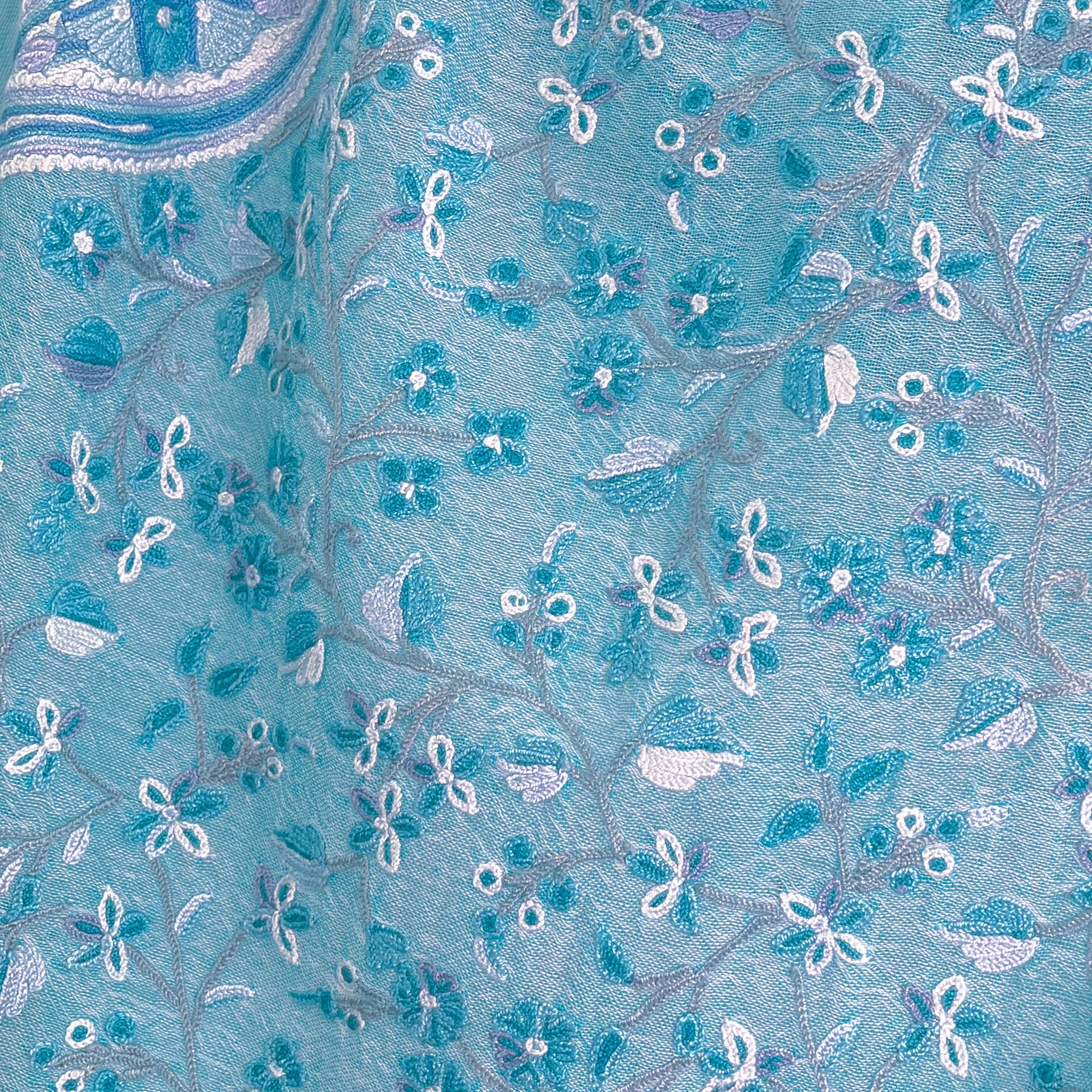 Flower&Paisley 薄手ウール&シルク アリー手刺繍ストール(ライト